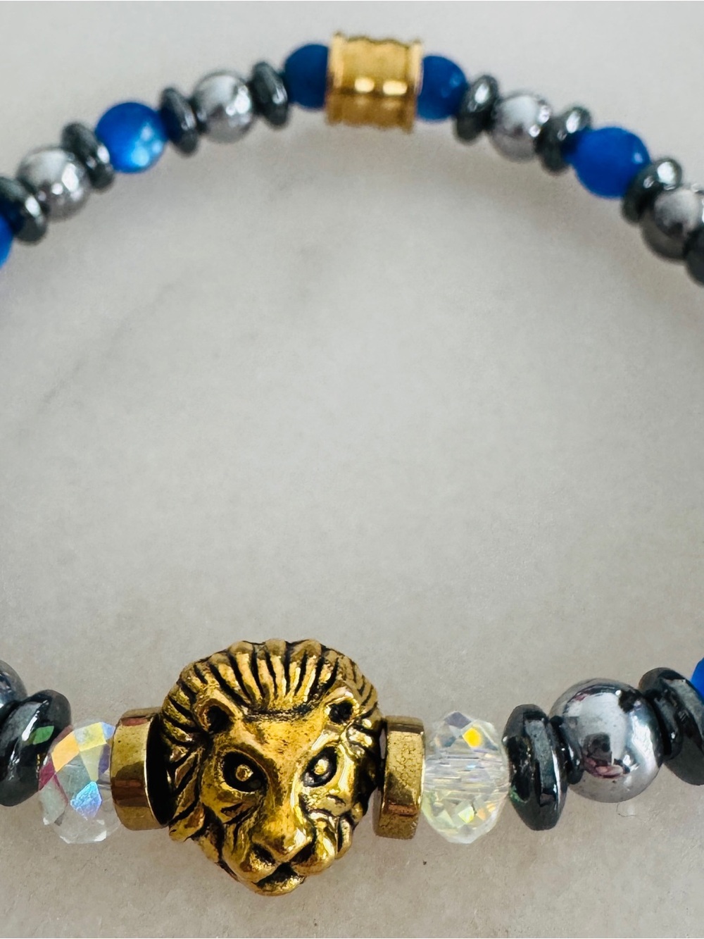 Detroit Lions Unisex Beaded Stretch Bracelet - Blue & Silver